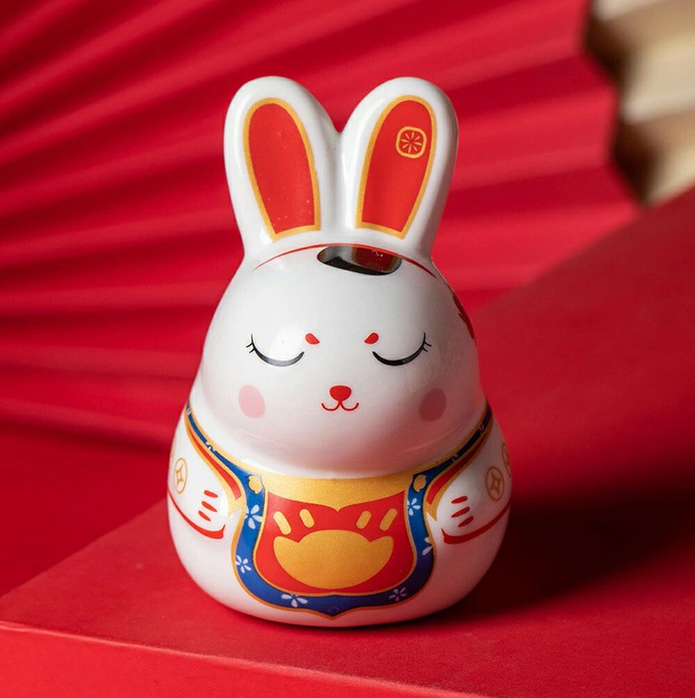 ウサギ 置物 陶器 手作り オブジェ かわいい 縁起物 工芸品 民芸 風水グッズ 風水アイテム 彫像 陶磁器 茶玩 茶ペット 子供 誕生日 プレ