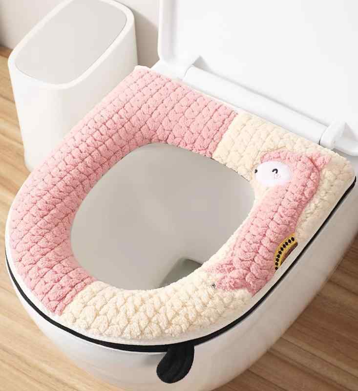 便座カバー 便座シート トイレ用品 クッション 取っ手付き 家庭用 オール シーズン 防水 ジッパー ファスナー 冬 厚手 ピンク グレー グ