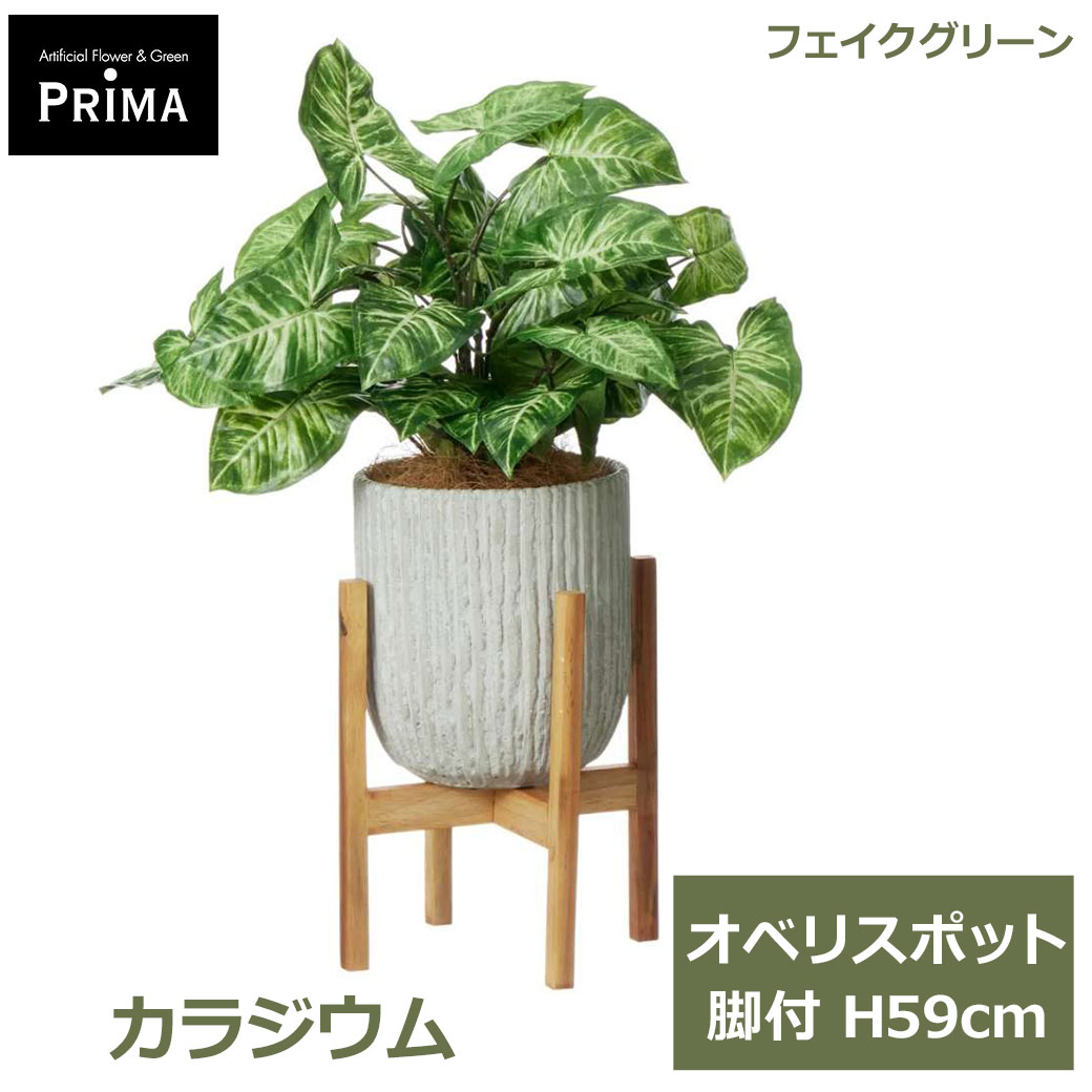 Leafy Plants - エントリーでポイント5倍 フェイクグリーン 観葉植物 人工観葉植物 造花 カラジウム オベリスポット 脚付 H59cm 植物 グリーン おしゃれ サトイモ科 PRGR-1479W グリーンパーク GREENPARK 送料無料 涼し気 花言葉 喜び 歓喜 さわやかさ 分かち合い フェイク 人工植物 プレゼ