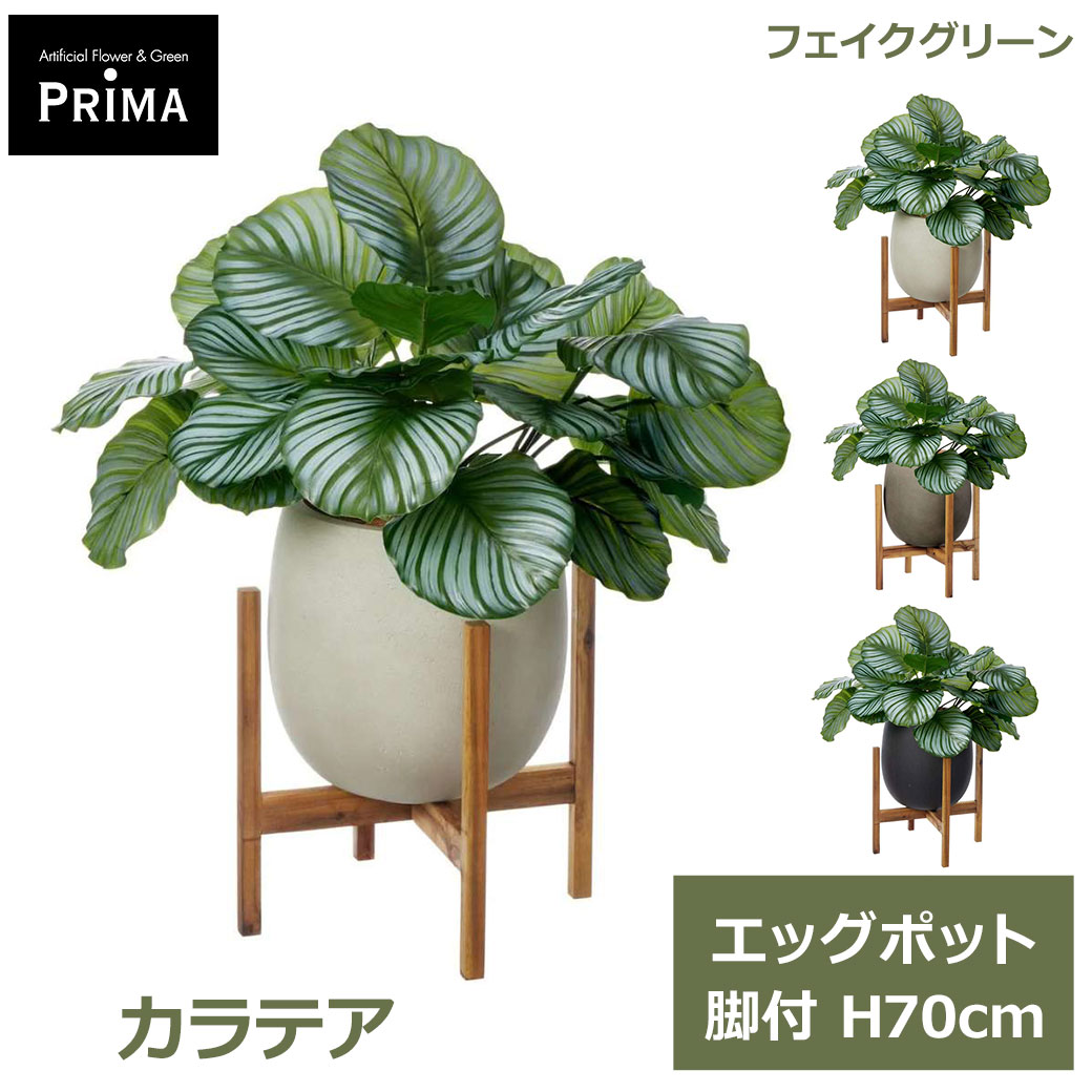 乐天商城 - エントリーでポイント5倍 フェイクグリーン 観葉植物 人工観葉植物 造花 カラテア エッグポット 脚付 H70cm 植物 グリーン 人気 おしゃれ インテリア PRGR1636W グリーンパーク GREENPARK 送料無料 フェイク 人工植物 プレゼント ギフト シンプル 花言葉 飛躍 強い思い あた