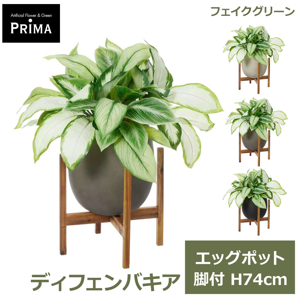 乐天商城 - エントリーでポイント5倍 フェイクグリーン 観葉植物 人工観葉植物 造花 ディフェンバキア エッグポット脚付 H74cm 植物 グリーン 人気 インテリア PRGR-1640W グリーンパーク GREENPARK 送料無料 おしゃれ フェイク 人工植物 プレゼント ギフト シンプル 上品 リビング 洗面