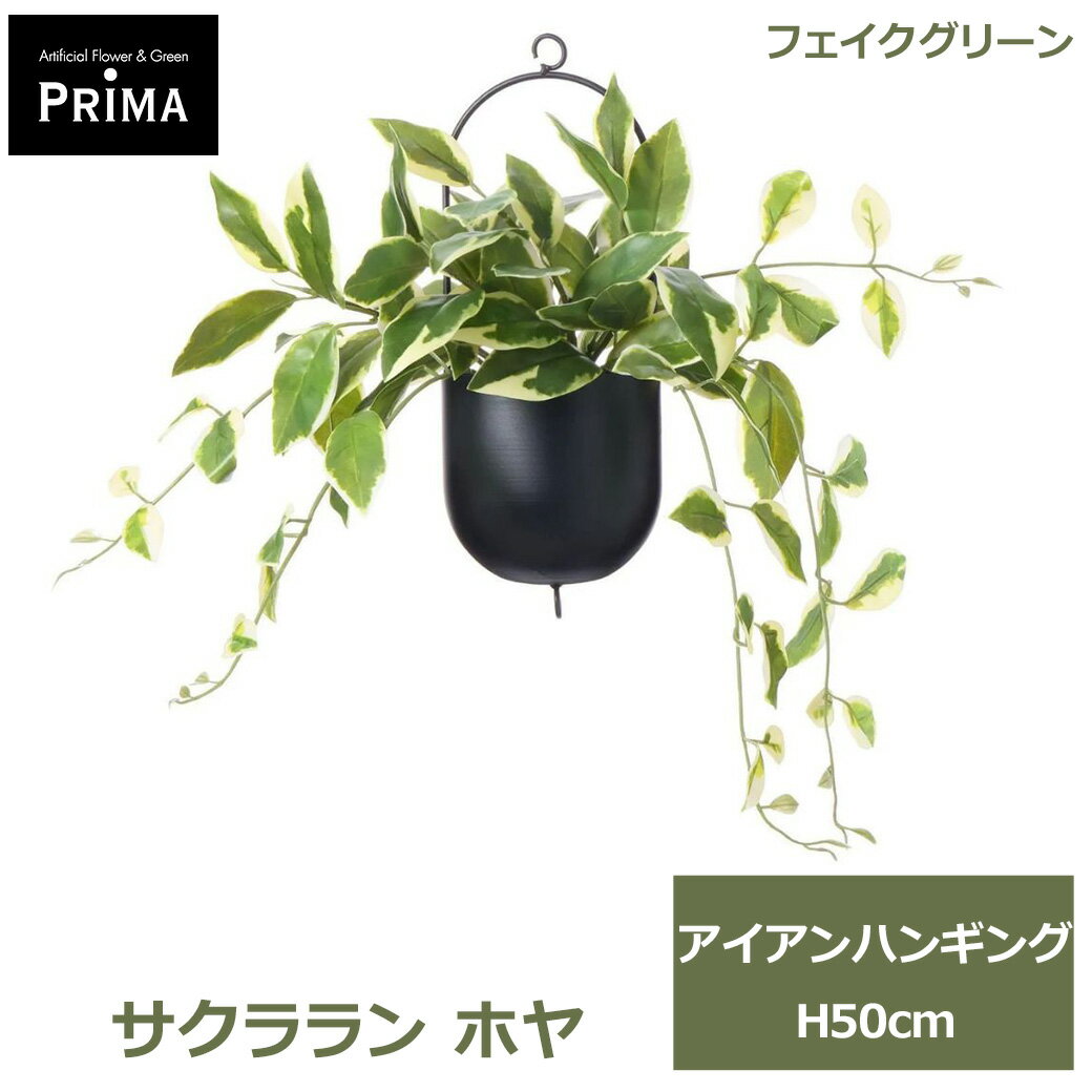 Rakuten - エントリーでポイント5倍 フェイクグリーン 観葉植物 人工観葉植物 造花 リース サクララン ホヤ アイアン ハンギング H50cm 植物 アレンジメント フェイク グリーン PRGR-1762 GREENPARK 送料無料 ハンギンググリーン グリーンパーク インテリア プ