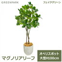 フェイクグリーン 観葉植物 人口観葉植物 造花 卓上 マグノリアリーフ オベリスポット H100cm グリーン おしゃれ 植物 人気 PRGR-1330 グリー...