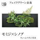 盆栽 モミジ シノブ フェイクグリーン 壁掛け 人工 観葉植物 造花 スタンド付 CUPBON PRGR-1201 ウォールデコ フレーム 黒 ブラック モダン アレンジメント 和室 北欧 インテリア 癒し 装飾 黒 お祝い リアル 送料無料