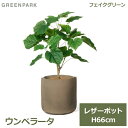 フェイクグリーン 観葉植物 フェイク 人工観葉植物 造花 植物 インテリア リアル おしゃれ ウンベラータ レザーポット 葉 66cm ベージュ PRGR-1506BE GREENPARK 送料無料 本革 ポット付き リビング 寝室 玄関 オフィス シンプル お祝い グリーンパー(4)