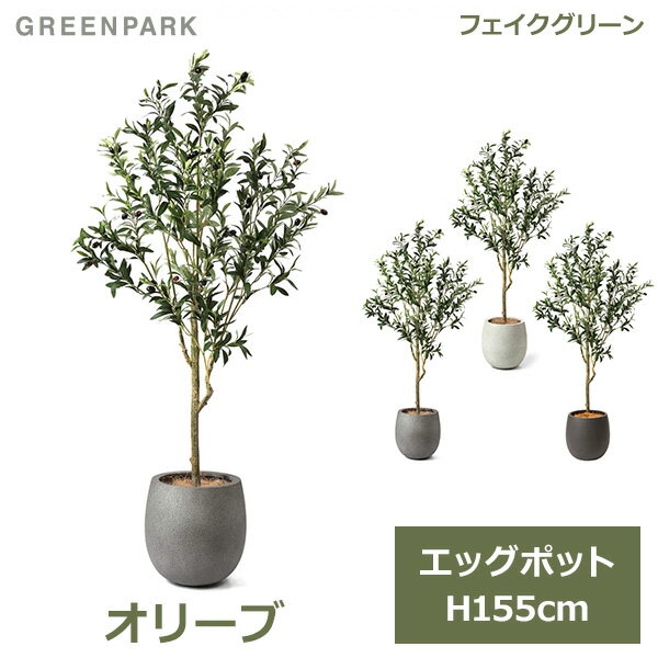 フェイクグリーン 観葉植物 人口観葉植物 造花 卓上 オリーブ エッグポット 鉢付き 155cm フェイク 植物 おしゃれ 鉢セット 幸せを呼ぶ木 PRGR-1261 GREENPARK 送料無料 葉 インテリア ギフト プレゼント ショップ レストラン 花言葉 平和 安らぎ 知