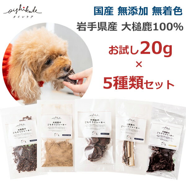 ドッグフード お試し 犬 おやつ 無添加 国産 20g 5種類 詰め合わせ 鹿肉 ジビエ ふりかけ ドライ 美味しい ごちそう ジャーキー セット MOMIJI オイシクテ 送料無料 ギフト 岩手県 大槌町 復興支援 無着色 チョイ あげ ガ