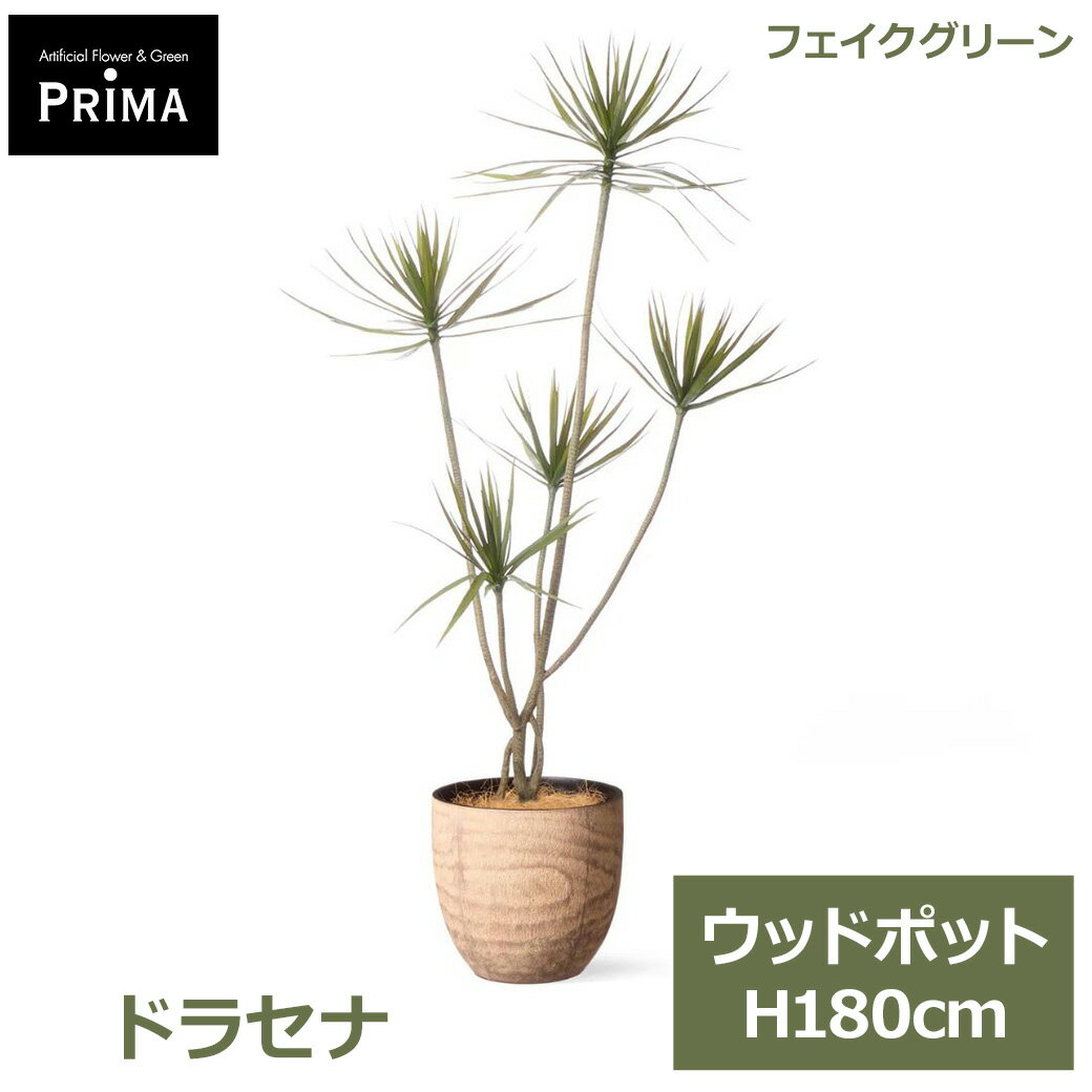 エントリーでポイント5倍&2%OFFクーポン フェイクグリーン 観葉植物 人工観葉植物 造花 ドラセナ コンシンネ ウッドポット H180cm 植物 大型 鉢付き プランター付き 木目 フェイク PRGR-1730 GREENPARK 送料無料 人気 グリーン モダン 北欧 インテリア グリーンパーク プレゼ