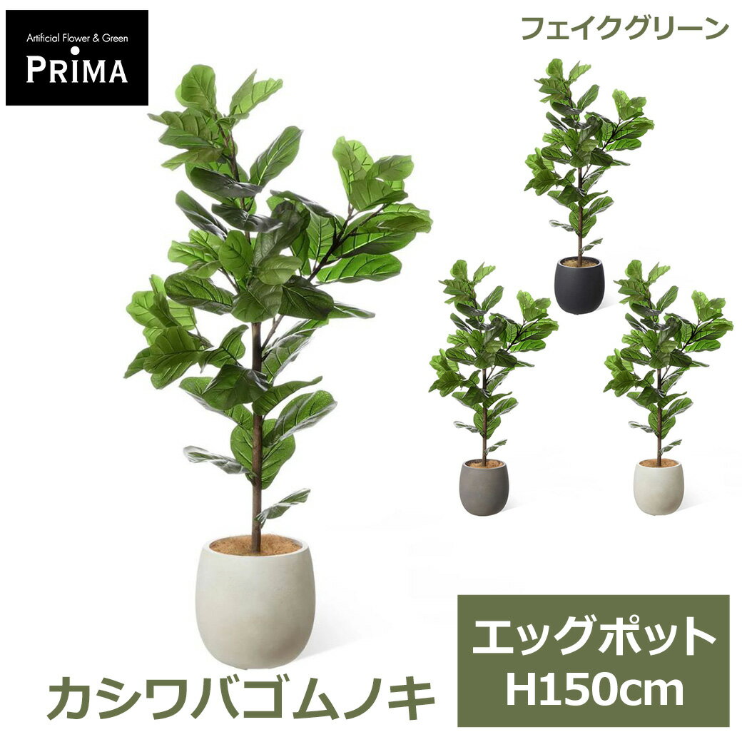 Rakuten - エントリーでポイント5倍 フェイクグリーン 観葉植物 人工観葉植物 カシワバゴムノキ カシワの葉 エッグポット H150cm 植物 大型 鉢付き プランター付き フェイク PRGR-1712 GREENPARK 送料無料 グリーン 人気 モダン 北欧 インテリア グリーンパーク プレゼント ギフト シン