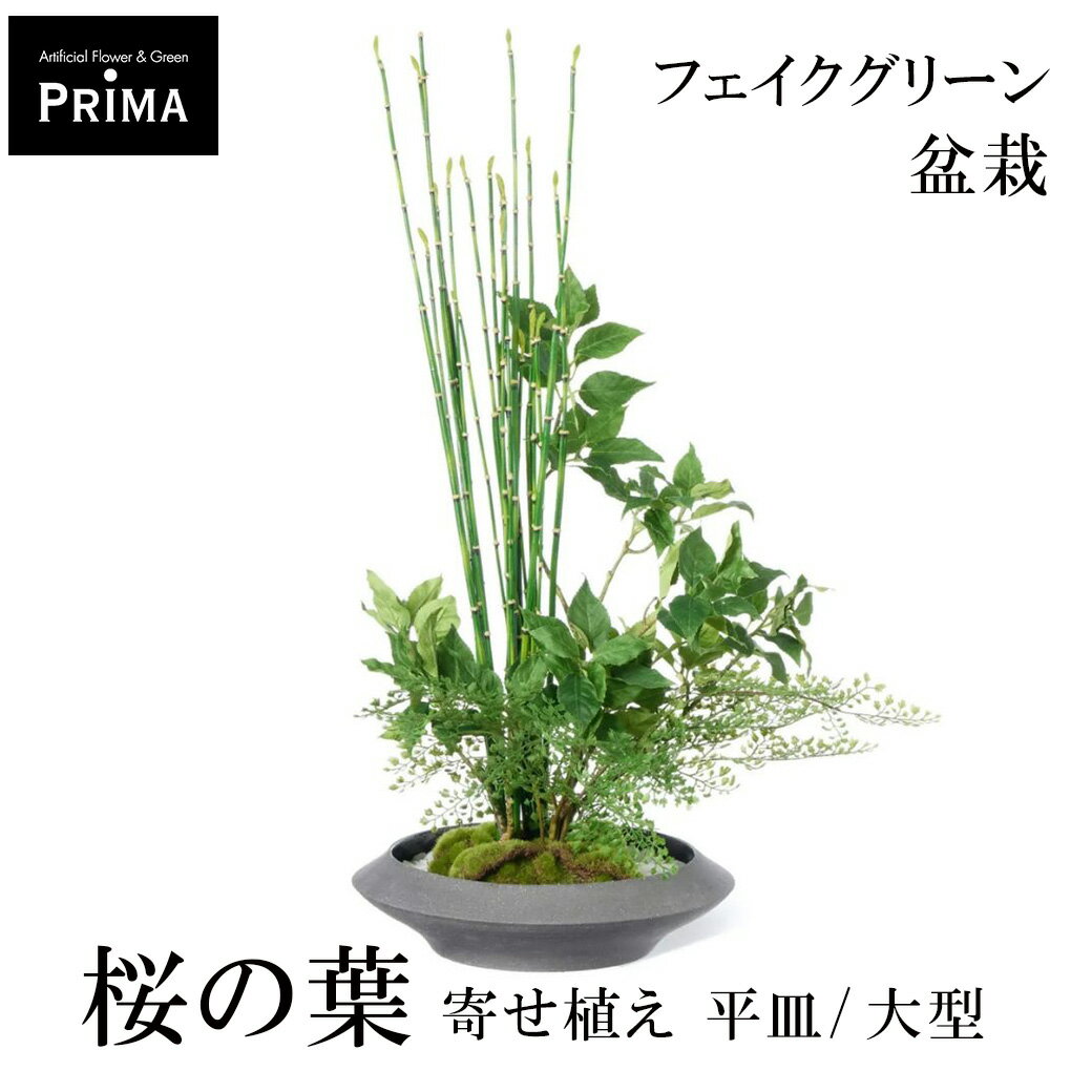 盆栽 桜の葉 トクサ さくら アジアンタム 寄せ植え 盆栽 大型 セット フェイクグリーン 卓上 観葉植物 人工観葉植物 皿付き コケ 植物 和風 PRGR-1439 CUPBON 送料無料 和室 インテリア 造花 置物 アレンジ 水やり不要 アート 人気