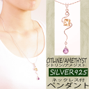 シルバー 925 ペンダント トップ チェーン付 アメジスト シトリン ネックレス 母の日 敬老の日 誕生日 2月誕生石 クリスマス プレゼント 純銀 スターリングシルバー シルバーアクセサリー ジュエリー パープル イエロー ストーン 送料無料