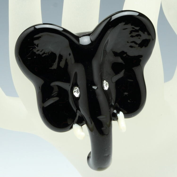 ベネチアンガラスの指輪　サイズ12号　象の指輪 エレファントリング ブラック 目にスワロフスキー ベネ..