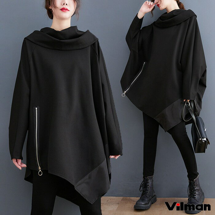 チュニック レディース ハイネック プルオーバー 秋 冬 長袖 トップス アシンメトリー カットソー Tシャツ タートルネック チュニックワンピース 無地 ゆったり 体型カバー カジュアル ナチュラル 大人可愛い ベーシック