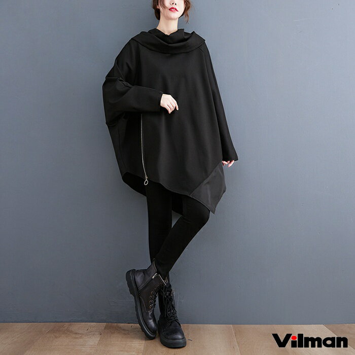 チュニック レディース ハイネック プルオーバー 秋 冬 長袖 トップス アシンメトリー カットソー Tシャツ タートルネック チュニックワンピース 無地 ゆったり 体型カバー カジュアル ナチュラル 大人可愛い ベーシック