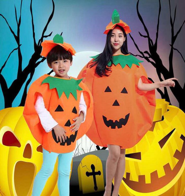 ハロウィン 当日発送 コスチューム コスプレ カボチャ 親子服 ハロウィン衣装 帽子付き マント かぼちゃ 仮装 衣装 キャラクター おもしろ 学園際 文化祭 イベント パーティー