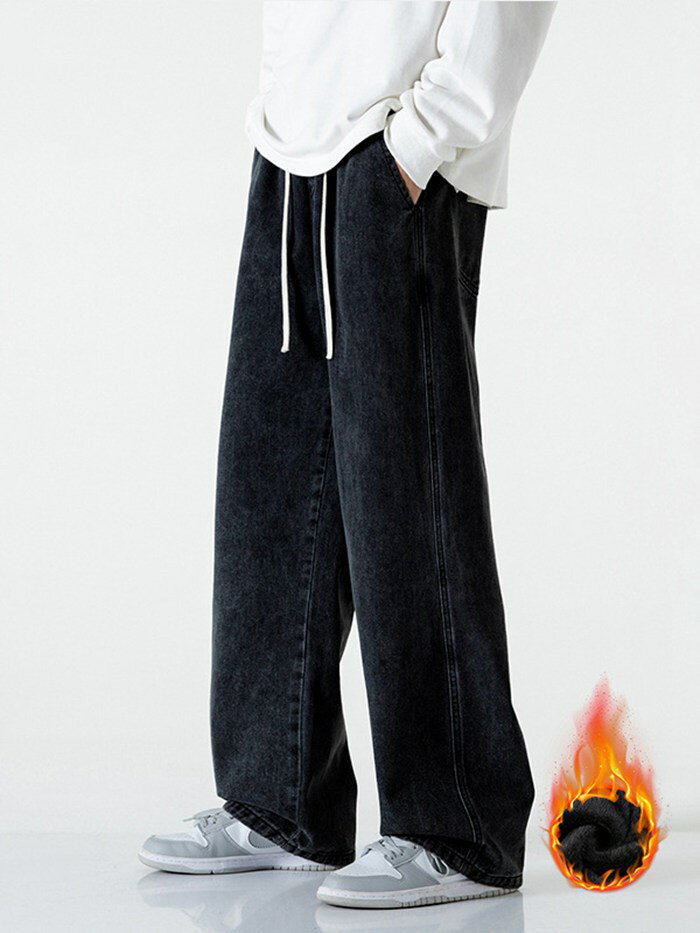 デニムパンツ メンズ 裏起毛 ワイドデニム ジーンズ デニム 暖か 防寒 保温 パンツ ゆったり ルーズシルエット ワイド ジーパン バギー バギーパンツ カジュアル 冬