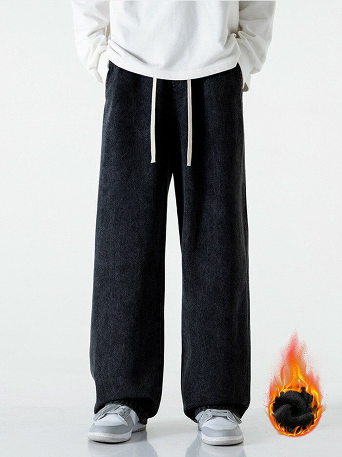 デニムパンツ メンズ 裏起毛 ワイドデニム ジーンズ デニム 暖か 防寒 保温 パンツ ゆったり ルーズシルエット ワイド ジーパン バギー バギーパンツ カジュアル 冬