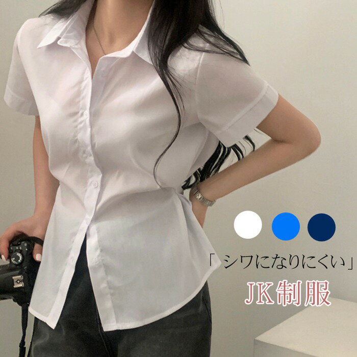 樂天商城 - 半袖シャツ レディース ブラウス オフィス JK 制服 半袖ブラウス ノーアイロン シワになりにくい スリム 襟付き 前開き シャツ 韓国ファッション 20代 30代 40代 50代