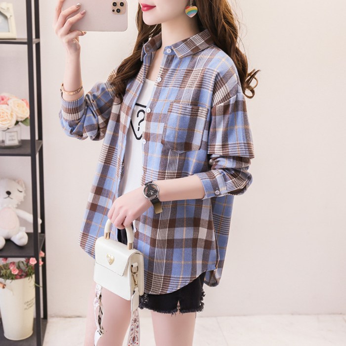 チェックシャツ レディース 長袖 ロングシャツ 秋物 秋服 タータンチェック チェック柄 シャツ ボタンシャツ ブラウス トップス ゆったり きれいめ おしゃれ カジュアル 通勤 通学 大人 可愛い コーデ 春 秋 ファッション vilman-10012316 Vilman サンプル画像2