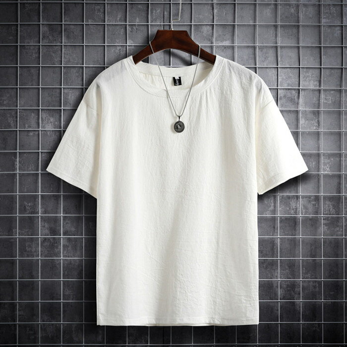 樂天商城 - リネンシャツ メンズ シャツ 半袖 綿麻 カジュアルシャツ 夏 新作 クルーネック Tシャツ 涼しい 吸汗速乾 蒸れない 薄手 無地 ゆったり 部屋着 外出着 カジュアル プルオーバー おしゃれ シンプル 通勤 通学