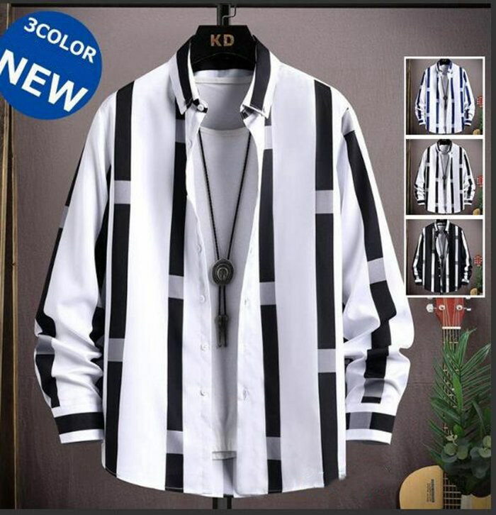 Rakuten - カジュアルシャツ メンズ 秋服 ボタンダウンシャツ 長袖 ストライプシャツ スリム 紳士服 ビジネス お兄系