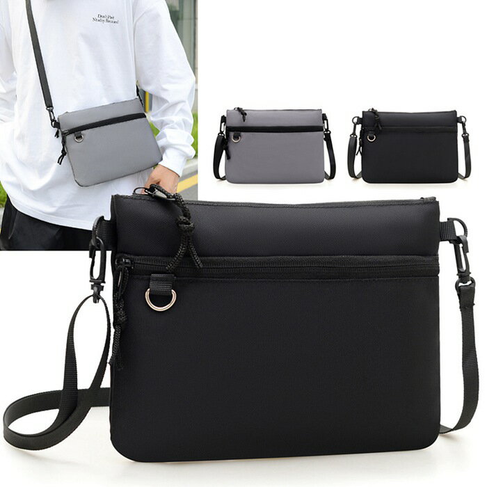 樂天商城 - サコッシュ メンズ レディース 軽量 ミニ ショルダーバッグ バッグ シンプル 小さめ スマホ バッグインバッグ 小物入れ ポシェット 斜めがけ 撥水 ファスナー付き 買い物 黒色 仕事用