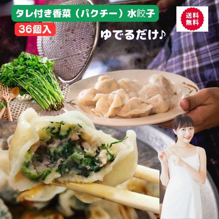 タレ付き香菜（パクチー）水餃36個入り　（12個×3袋） 香菜水餃子　香菜餃子　パクチー餃子　コリアンダー　餃子　もちもちパクチー水餃子　本場の味 水餃子 36個入り【送料無料】中華点心 水餃子 冷凍食品 台湾グルメ 台湾料理 台湾 食品 台湾物産館 台湾食材 中華食材