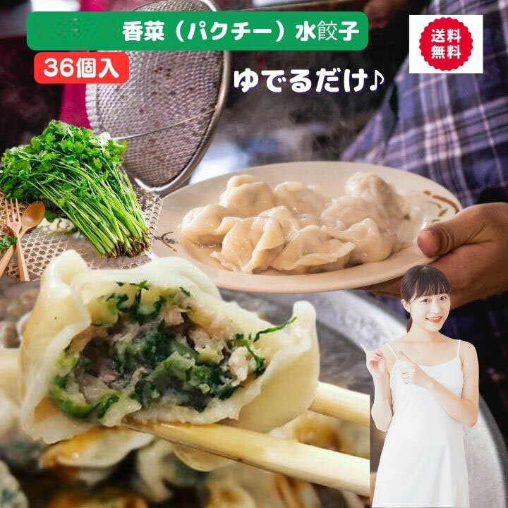タレ付き香菜（パクチー）水餃36個入り　（12個×3袋） 香菜水餃子　香菜餃子　パクチー餃子　コリアンダー　餃子　もちもちパクチー水餃子　本場の味 水餃子 36個入り【送料無料】中華点心 水餃子 冷凍食品 台湾グルメ 台湾料理 台湾 食品 台湾物産館 台湾食材 中華食材のサムネイル