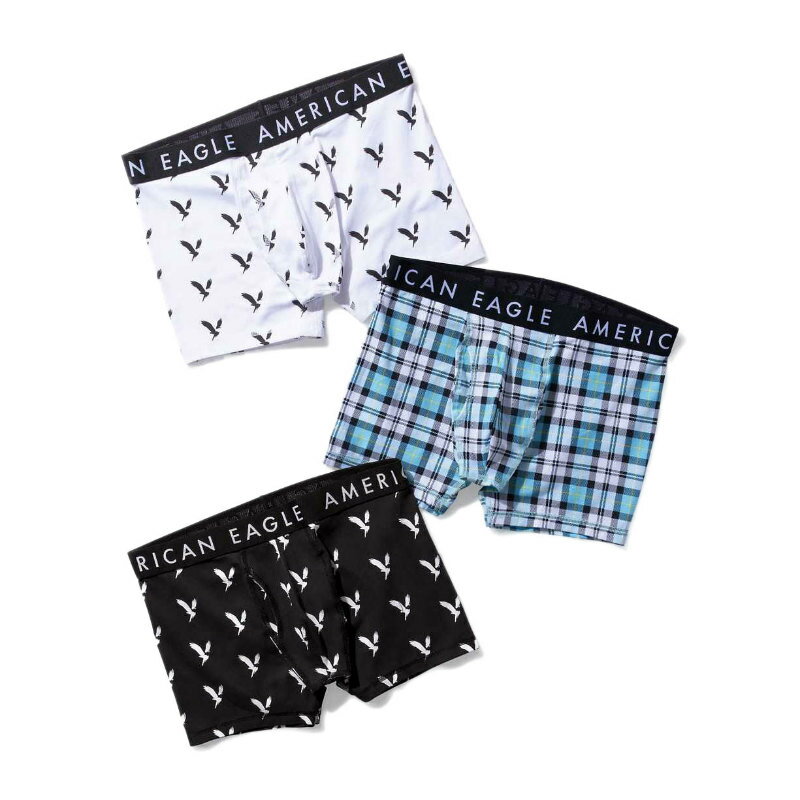 アメリカンイーグル AMERICAN EAGLE メンズ Men's ボクサーパンツ 下着 3枚セット AEO 4.5" Classic Boxer Brief 3-Pack ホワイト ブルー系 ブラック