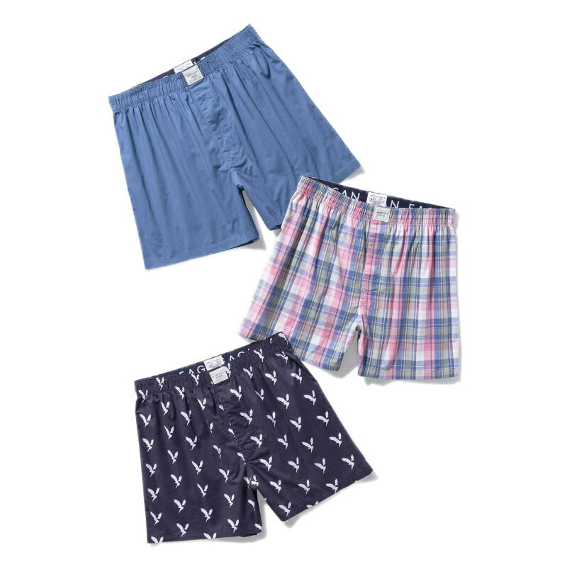 アメリカンイーグル AMERICAN EAGLE メンズ Men 039 s トランクス 下着 3枚セット AEO Stretch Boxer Short 3-Pack ブルー ネイビー(イーグル柄) マルチカラー(チェック柄)