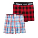 アメリカンイーグル AMERICAN EAGLE メンズ Men 039 s トランクス 下着 アンダーウェア 2枚セット AEO Plaid Boxer Short レッド ブルー チェック