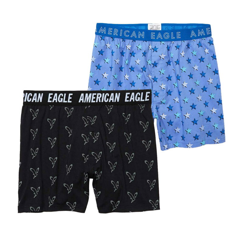 アメリカンイーグル AMERICAN EAGLE メンズ Men 039 s トランクス 下着 アンダーウェア 2枚セット AEO Eagles Ultra Soft Boxer Short ブラック コバルトブルー