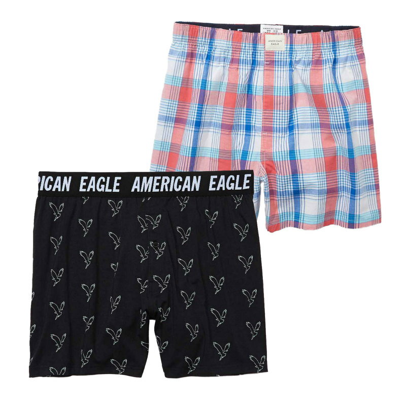 アメリカンイーグル AMERICAN EAGLE メンズ Men 039 s トランクス 下着 アンダーウェア 2枚セット AEO Eagles Ultra Soft Boxer Short ブラック ブルー レッド