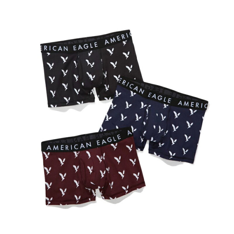 アメリカンイーグル AMERICAN EAGLE メンズ Men's ボクサーパンツ 下着 3枚セット AEO 3" Classic Trunk Underwear 3-Pack ブラック ネイビー バーガンデ