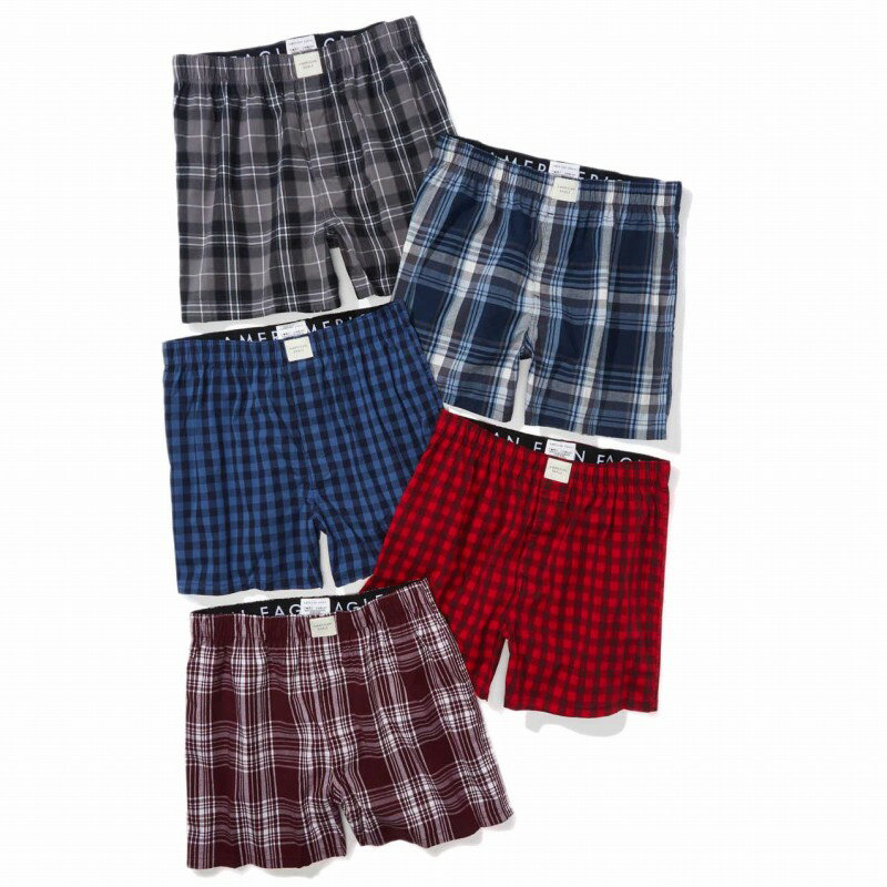 アメリカンイーグル AMERICAN EAGLE メンズ Men's トランクス 下着 5枚セット AEO Plaid Stretch Boxer Short 5-Pack グレー ネイビー ブルー レッド バーガンディ チェック柄