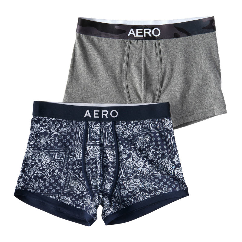エアロポステール AEROPOSTALE メンズ Men's ボクサーパンツ 2枚セットBandana Print Camo Waistband Knit Trunks ネイビー ミディアムグレー