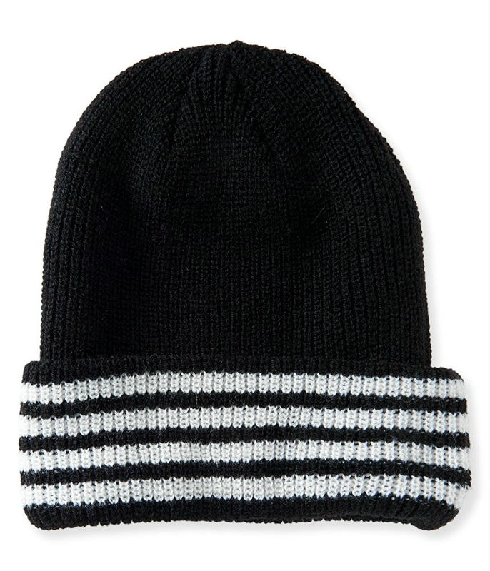返品不可(エアロポステール)AEROPOSTALE ニット帽AEROPOSTALE ニット帽 Cuff Stripe Beanie ブラック Black