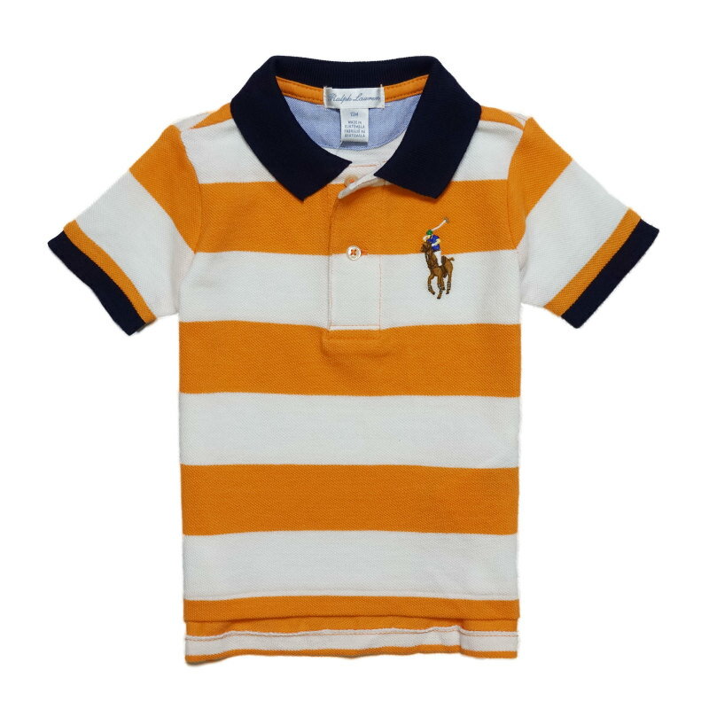 ラルフローレン　ベビー服 ラルフローレン RALPH LAUREN ベビー 男の子 半袖 ポロシャツ Striped Cotton Mesh Polo Shirt オレンジ Thai Orange