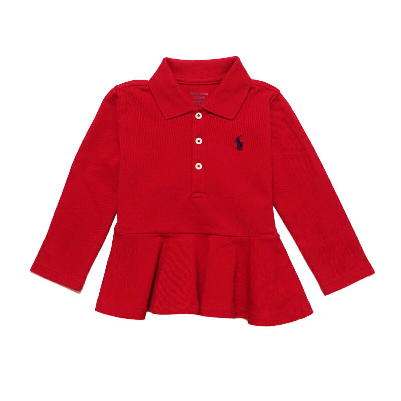 ラルフローレン　ベビー服 ポロ ラルフローレン POLO RALPH LAUREN ベビー 女の子 長袖 ポロシャツ Peplum Piqu? Polo Shirt レッド Park Ave Red