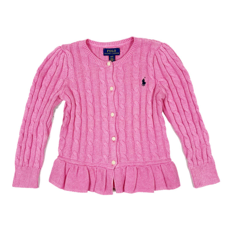 ポロラルフローレン POLO RALPH LAUREN ガールズ 女の子 カーディガン Cable Cotton Peplum Cardigan ピンク Pink