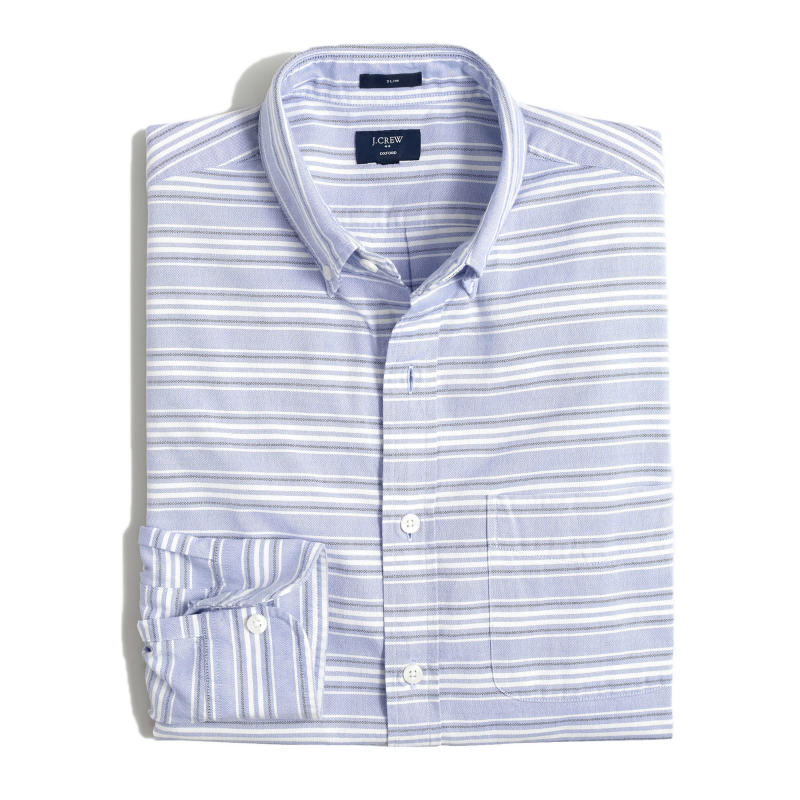 ジェイクルー J.Crew 長袖シャツ　Slim Sunwashed Oxford Shirt In Multi Stripe ブルー Blue Varigated Stripe