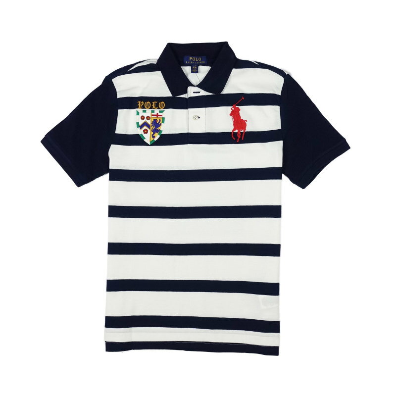 ポロ ラルフローレン POLO RALPH LAUREN ボーイズ BOYS 半袖 ポロシャツ ビッグポニーBig Pony Striped Cotton Mesh Polo Shirt ネイビー Navy