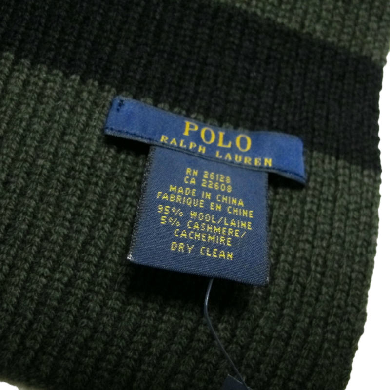 (ポロ ラルフローレン)POLO RALPH LAUREN マフラー Rib-Knit Wool-Cashmere Scarf オリーブ/ブラック Olive/Black