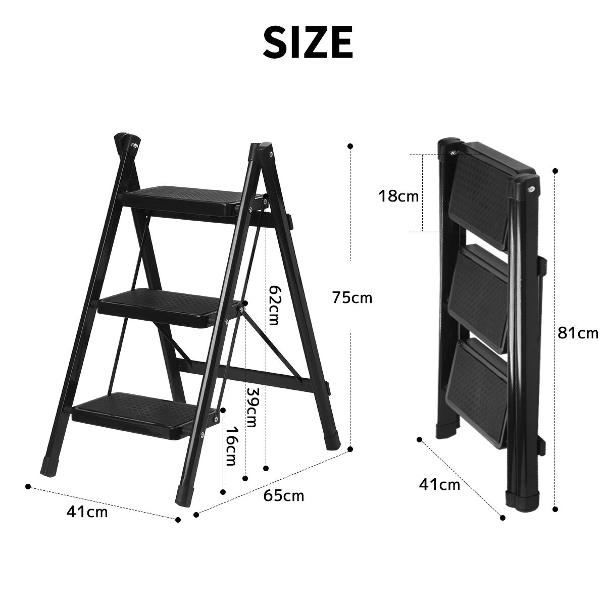 脚立 3段 踏み台 折りたたみ おしゃれ 軽量 折りたたみ脚立 ステップ 踏台 コンパクト 耐荷重150kg 送料無料 ブラック