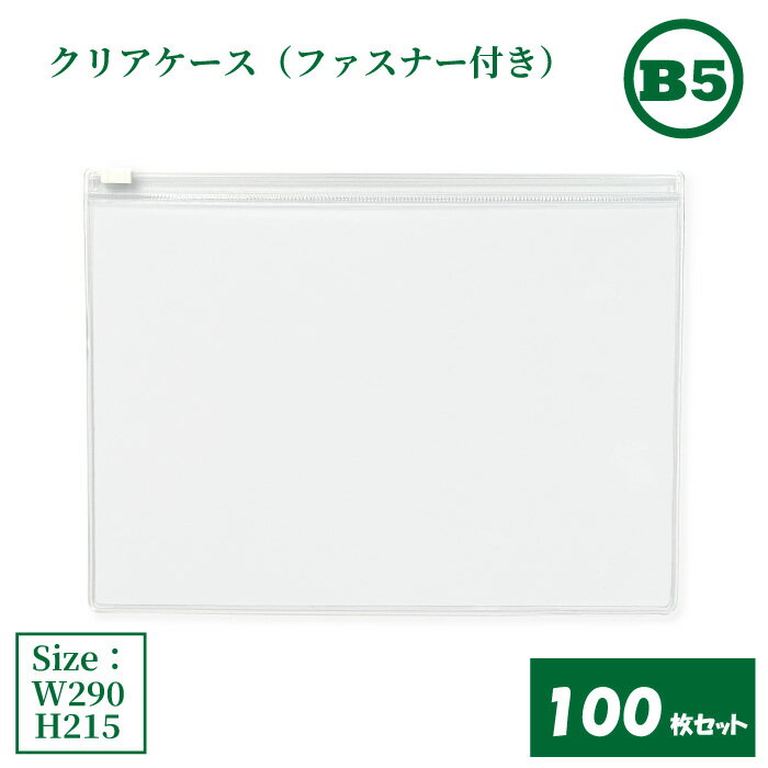 クリアケース ファスナー付き B5 100枚セット サイズW290×H215mm 日本製 透明 半透明 ビニールケース チャックケース 収納ケース （まとめ売り100枚・アウトレット） 【送料無料】