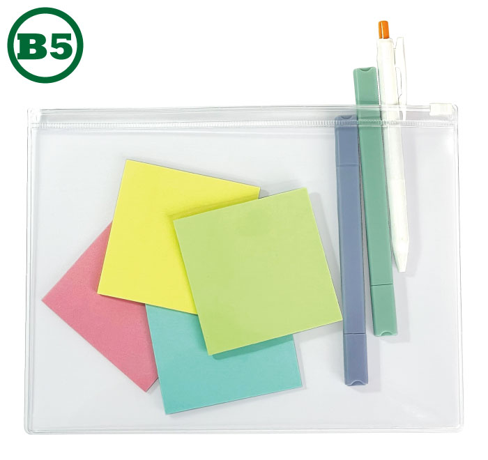 ビニール本舗のクリアケース ファスナー付き B5 100枚セット サイズW290×H215mm 日本製 透明 半透明 ビニールケース チャックケース 収納ケース （まとめ売り100枚・アウトレット） 【送料無料】｜アングル2