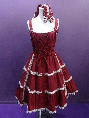 【中古】metamorphose temps de fille/［※プラスサイズ］シャーリングティアードジャンパースカート＋両山レースヘッドドレスの2点セット/メタモルフォーゼタンドュフィーユ/2602201605