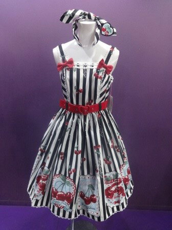 【中古】Angelic　Pretty/Cherry　Stampジャンパースカート＋カチューシャの2点セット/アンジェリックプリティ/2510071258