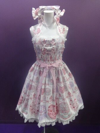 【中古】Angelic　Pretty/Happy　Cakesシャーリングジャンパースカート＋カチューシャの2点セット/アンジェリックプリティ/260129133...
