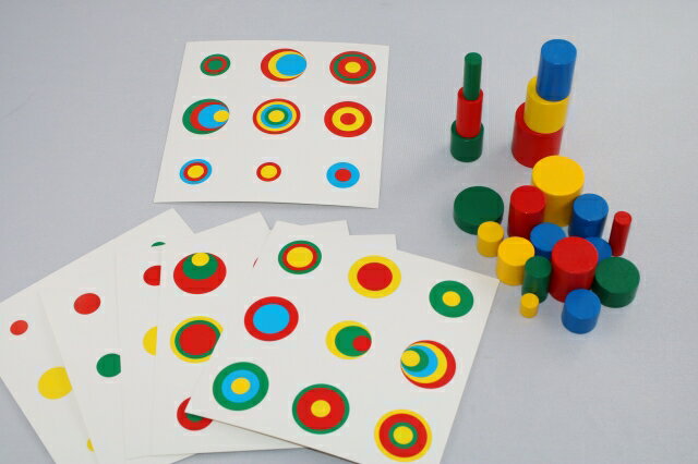 モンテッソーリ　色付き円柱　＋　演習用シート　円柱さし　Montessori　知育玩具 2